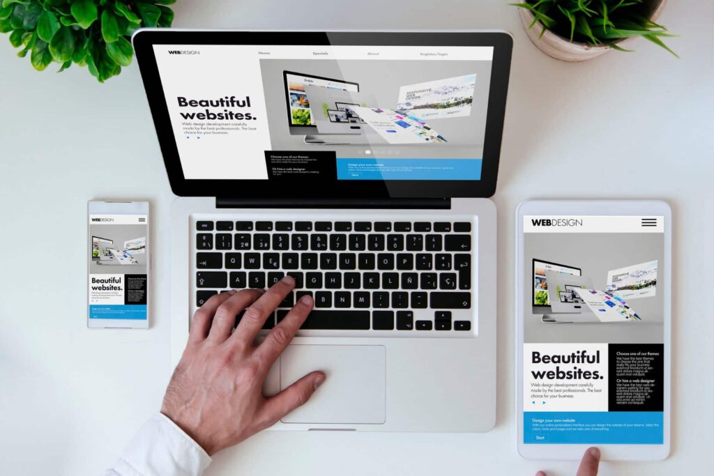 A website shown on a laptop, tablet and phone