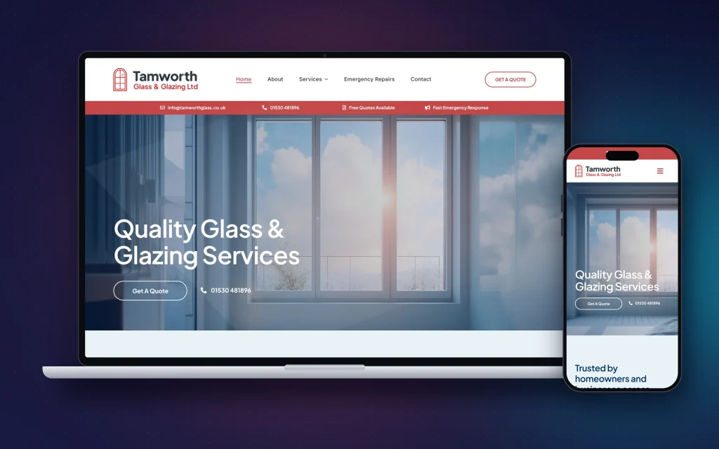 Tamworth Glass & Glazing website designed by eWebz